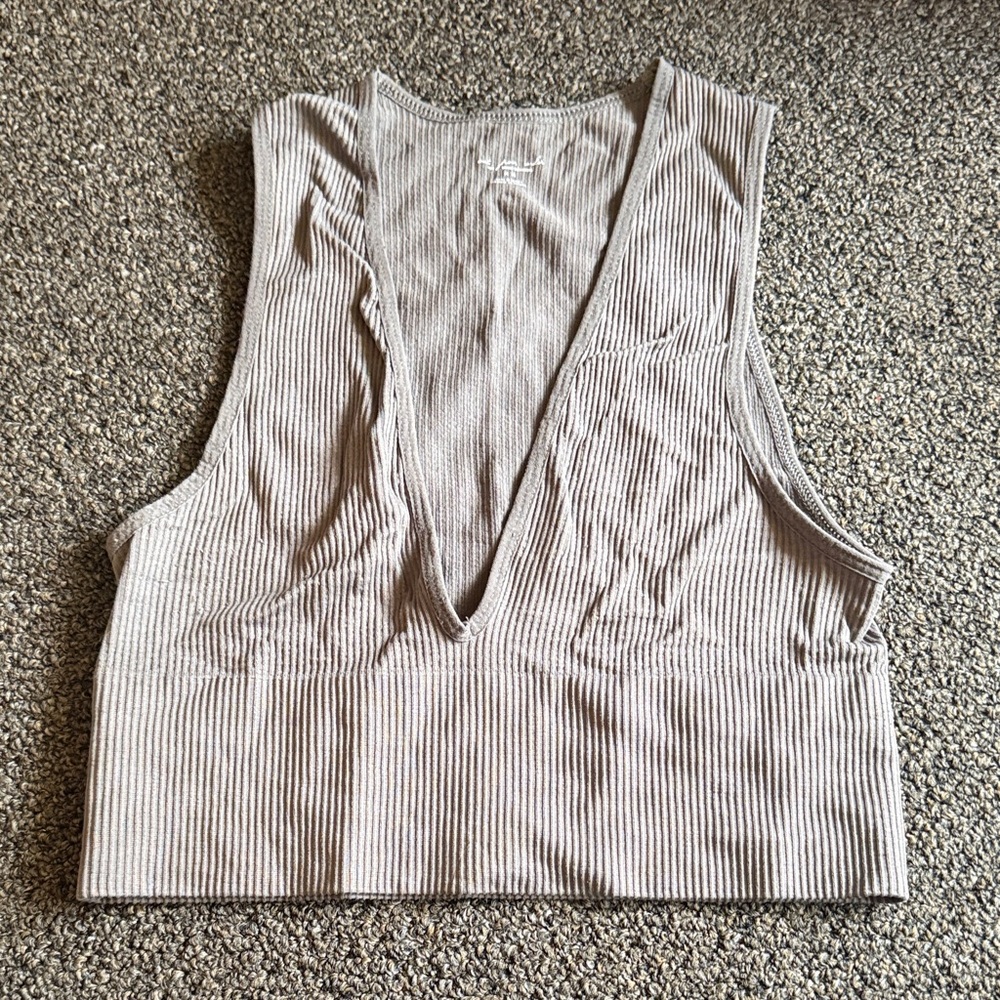Urban Outfitters Ribbed Deep V-Neck Tank - Gray
